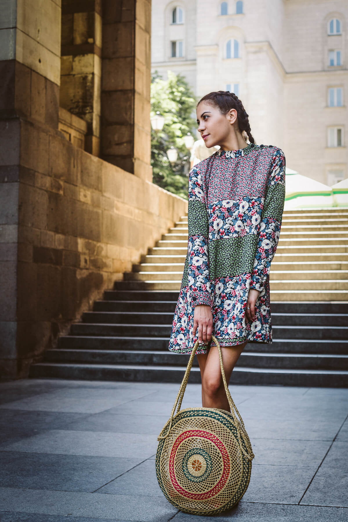 beautiful dress and vintage bag